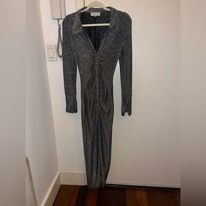 Silver Ruched long sleeved dress